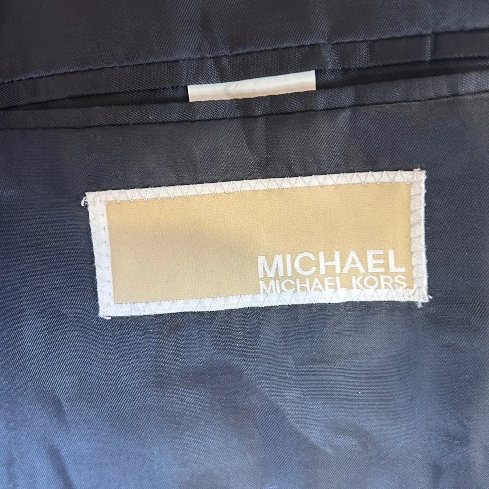 Michael Michael Kors Mens Black Wool Blend Sport Coat Blazer 46L Two Button Long